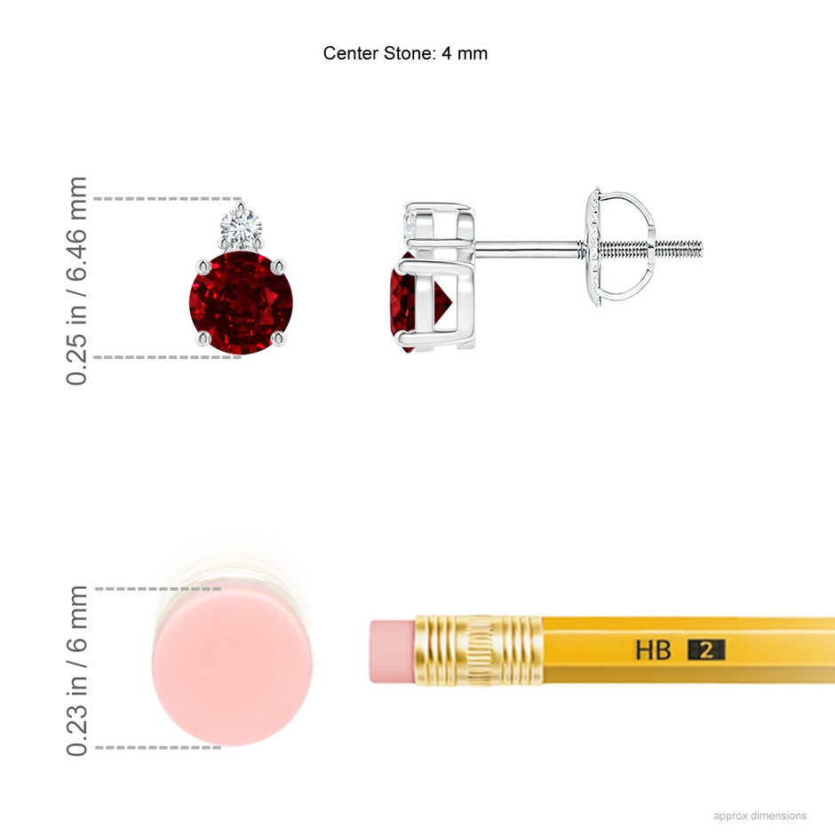 4mm AAAA Basket-Set Round Ruby Stud Earrings with Diamond in White Gold ruler