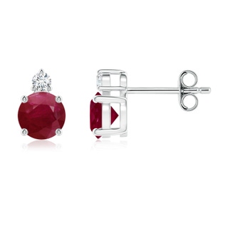 5mm A Basket-Set Round Ruby Stud Earrings with Diamond in S999 Silver