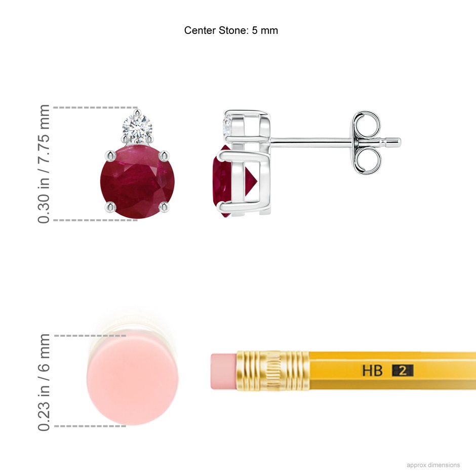 5mm A Basket-Set Round Ruby Stud Earrings with Diamond in S999 Silver ruler