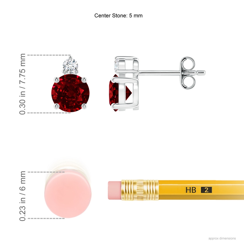 5mm Lab-Grown Basket-Set Round Ruby Stud Earrings with Diamond in S999 Silver ruler