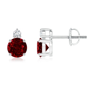 5mm AAAA Basket-Set Round Ruby Stud Earrings with Diamond in White Gold