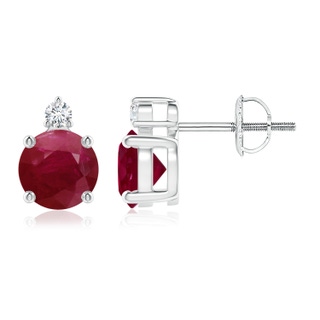 6mm A Basket-Set Round Ruby Stud Earrings with Diamond in White Gold