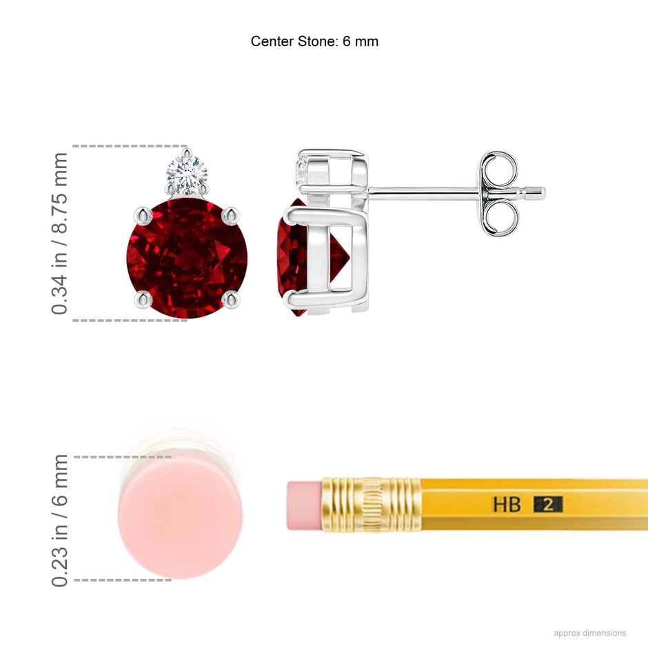 6mm AAAA Basket-Set Round Ruby Stud Earrings with Diamond in S999 Silver ruler