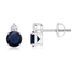 5mm A Basket-Set Round Blue Sapphire Stud Earrings with Diamond in P950 Platinum