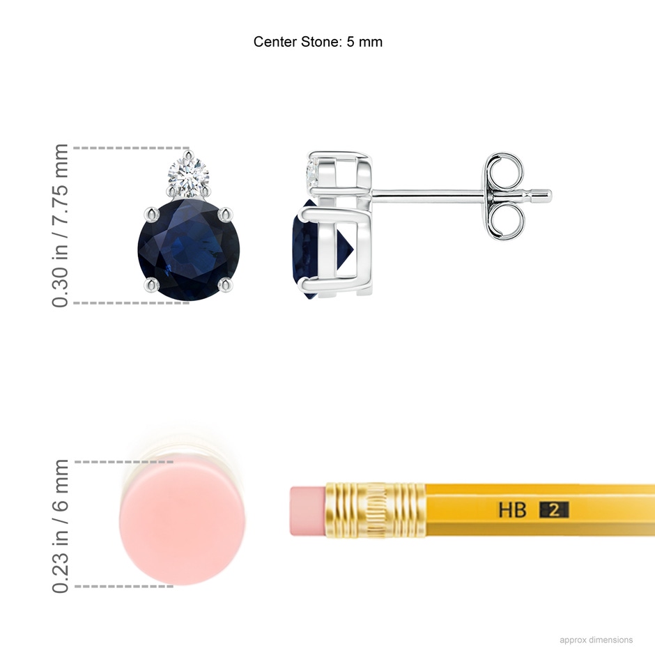 5mm A Basket-Set Round Blue Sapphire Stud Earrings with Diamond in S999 Silver ruler