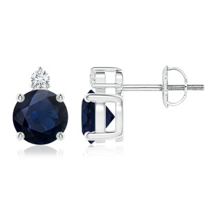 6mm A Basket-Set Round Blue Sapphire Stud Earrings with Diamond in P950 Platinum