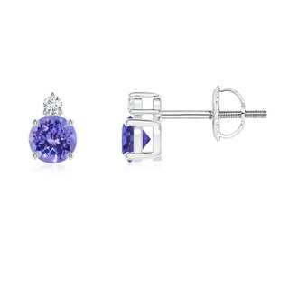 4mm AAA Basket-Set Round Tanzanite Stud Earrings with Diamond in White Gold