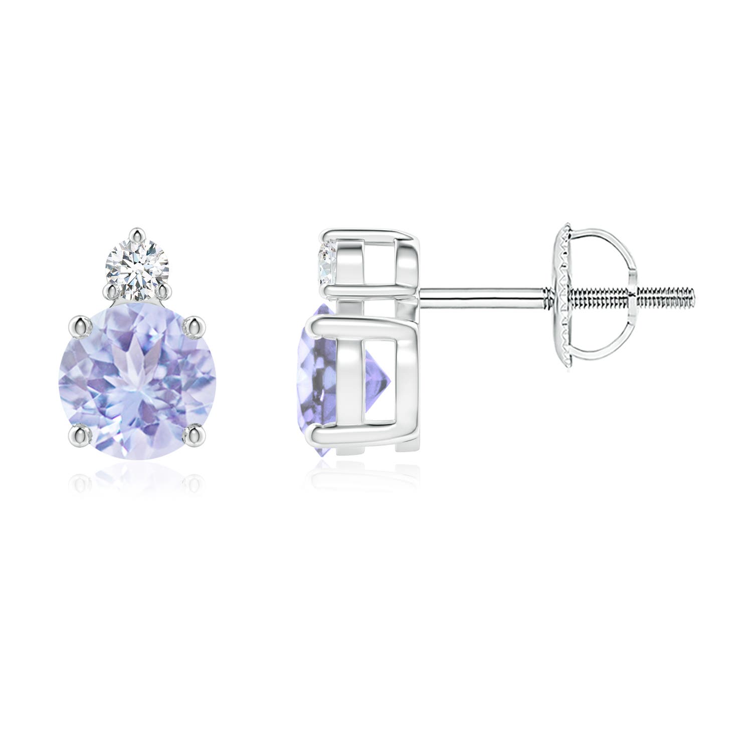 5mm A Basket-Set Round Tanzanite Stud Earrings with Diamond in P950 Platinum
