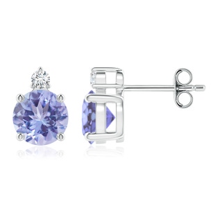 6mm A Basket-Set Round Tanzanite Stud Earrings with Diamond in S999 Silver