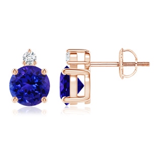 6mm AAAA Basket-Set Round Tanzanite Stud Earrings with Diamond in Rose Gold