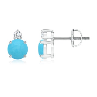 5mm AA Basket-Set Round Turquoise Stud Earrings with Diamond in White Gold