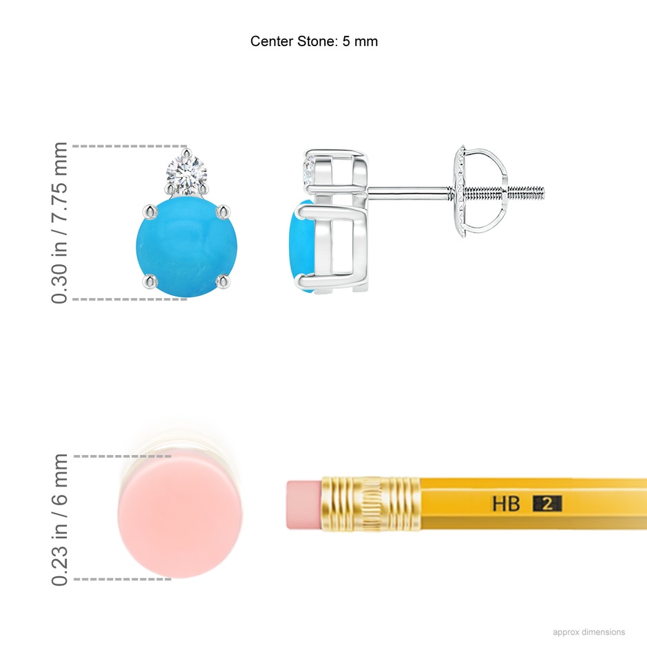 5mm AAAA Basket-Set Round Turquoise Stud Earrings with Diamond in White Gold ruler