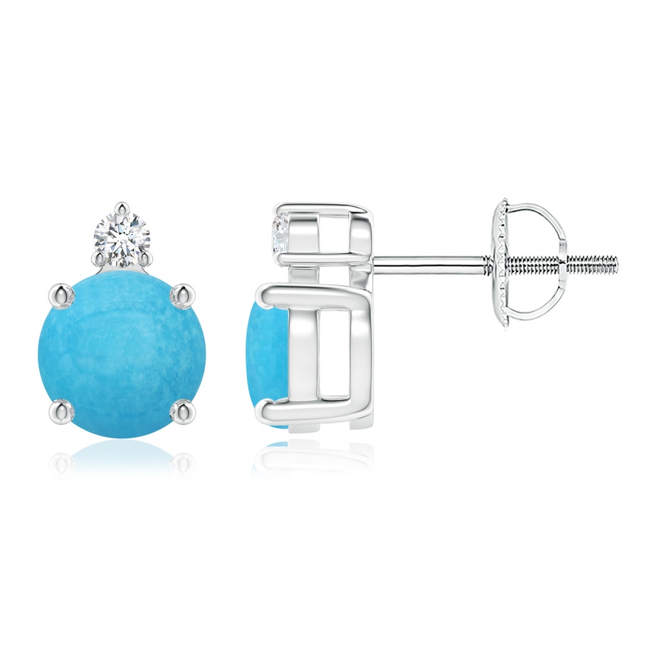 6mm A Basket-Set Round Turquoise Stud Earrings with Diamond in White Gold 