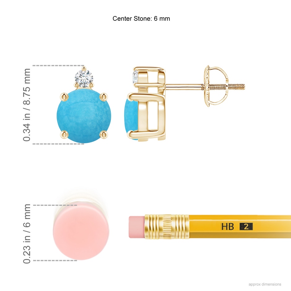 6mm A Basket-Set Round Turquoise Stud Earrings with Diamond in Yellow Gold ruler