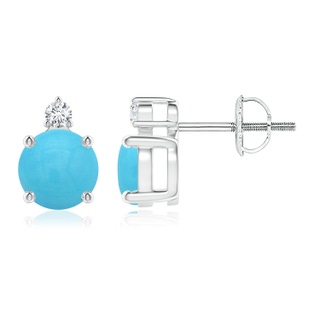6mm AA Basket-Set Round Turquoise Stud Earrings with Diamond in White Gold
