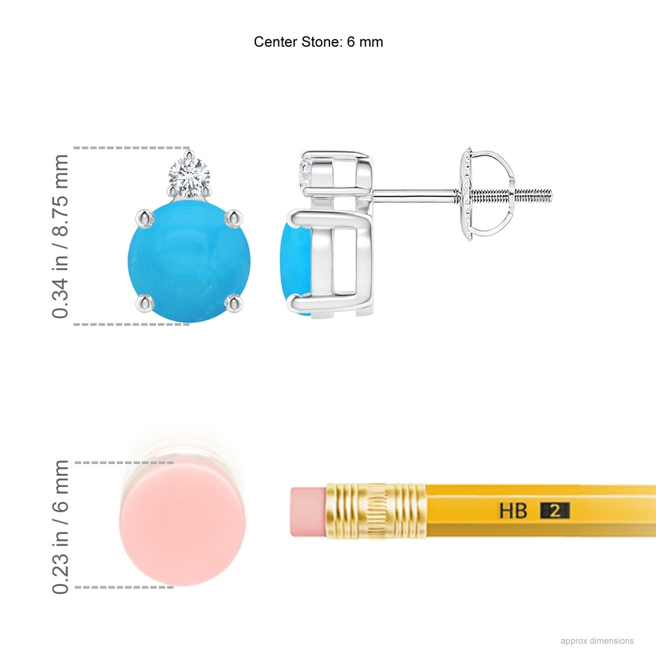 6mm AAAA Basket-Set Round Turquoise Stud Earrings with Diamond in White Gold ruler