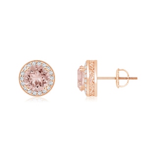 5mm AAAA Round Morganite Stud Earrings with Diamond Halo in Rose Gold