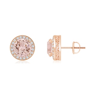 6mm AAA Round Morganite Stud Earrings with Diamond Halo in Rose Gold