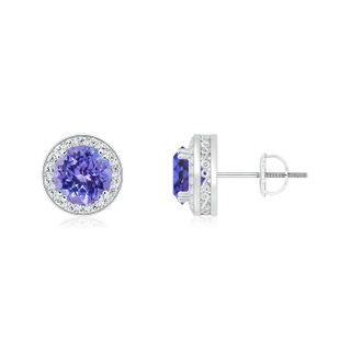 5mm AAA Round Tanzanite Stud Earrings with Diamond Halo in White Gold