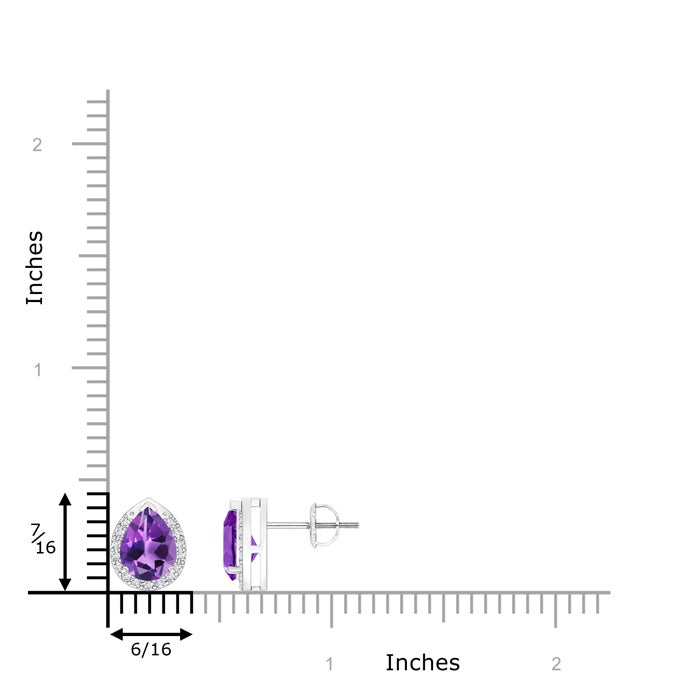 7x5mm AAA Pear-Shaped Amethyst Stud Earrings with Diamond Halo in White Gold - ruler