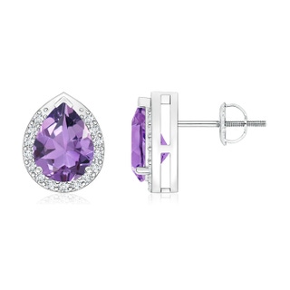 8x6mm A Pear-Shaped Amethyst Stud Earrings with Diamond Halo in P950 Platinum