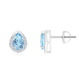6x4mm AAA Pear-Shaped Aquamarine Stud Earrings with Diamond Halo in White Gold