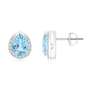 7x5mm AAAA Pear-Shaped Aquamarine Stud Earrings with Diamond Halo in White Gold