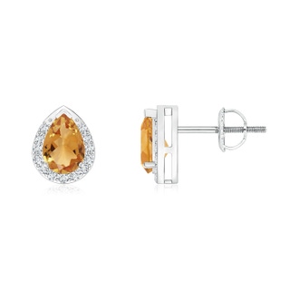 6x4mm A Pear-Shaped Citrine Stud Earrings with Diamond Halo in P950 Platinum