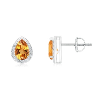 6x4mm AA Pear-Shaped Citrine Stud Earrings with Diamond Halo in P950 Platinum