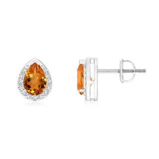 6x4mm AAA Pear-Shaped Citrine Stud Earrings with Diamond Halo in White Gold