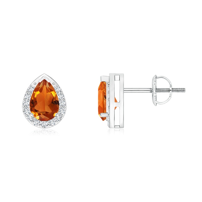 6x4mm AAAA Pear-Shaped Citrine Stud Earrings with Diamond Halo in P950 Platinum