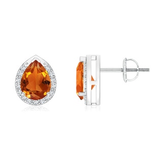 7x5mm AAAA Pear-Shaped Citrine Stud Earrings with Diamond Halo in P950 Platinum