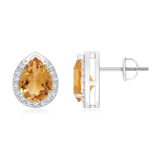 8x6mm A Pear-Shaped Citrine Stud Earrings with Diamond Halo in P950 Platinum