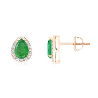 6x4mm A Pear-Shaped Emerald Stud Earrings with Diamond Halo in Rose Gold