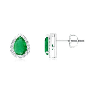 6x4mm AA Pear-Shaped Emerald Stud Earrings with Diamond Halo in P950 Platinum