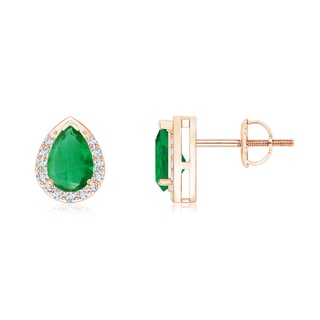 6x4mm AA Pear-Shaped Emerald Stud Earrings with Diamond Halo in Rose Gold