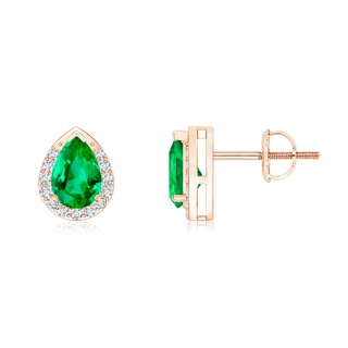 6x4mm AAA Pear-Shaped Emerald Stud Earrings with Diamond Halo in 10K Rose Gold