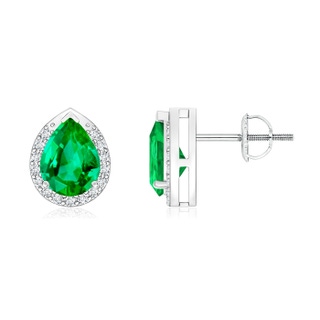 7x5mm AAA Pear-Shaped Emerald Stud Earrings with Diamond Halo in P950 Platinum