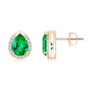 7x5mm AAA Pear-Shaped Emerald Stud Earrings with Diamond Halo in Rose Gold