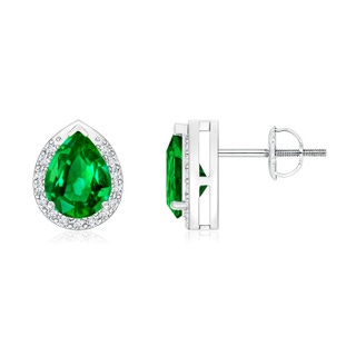 7x5mm AAAA Pear-Shaped Emerald Stud Earrings with Diamond Halo in P950 Platinum