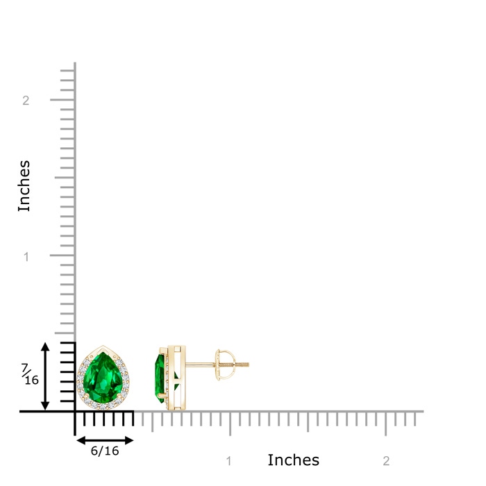 7x5mm Lab-Grown Pear-Shaped Emerald Stud Earrings with Diamond Halo in Yellow Gold product image