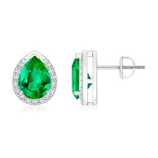 8x6mm AAA Pear-Shaped Emerald Stud Earrings with Diamond Halo in P950 Platinum