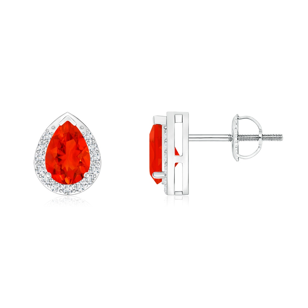 6x4mm AAAA Pear-Shaped Fire Opal Stud Earrings with Diamond Halo in P950 Platinum