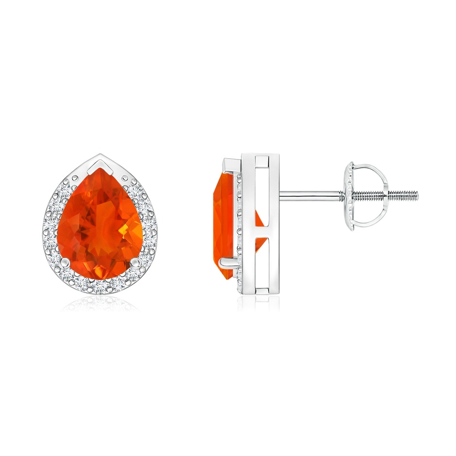 7x5mm AAA Pear-Shaped Fire Opal Stud Earrings with Diamond Halo in White Gold 