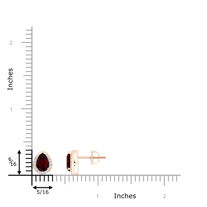 6x4mm A Pear-Shaped Garnet Stud Earrings with Diamond Halo in Rose Gold product image