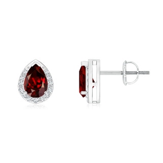 6x4mm AAAA Pear-Shaped Garnet Stud Earrings with Diamond Halo in White Gold