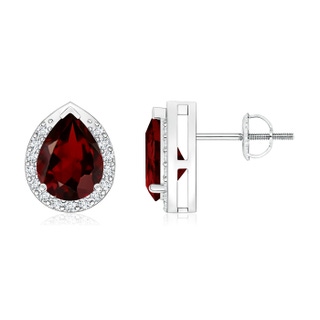 8x6mm AAA Pear-Shaped Garnet Stud Earrings with Diamond Halo in P950 Platinum