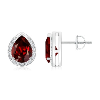 8x6mm AAAA Pear-Shaped Garnet Stud Earrings with Diamond Halo in P950 Platinum