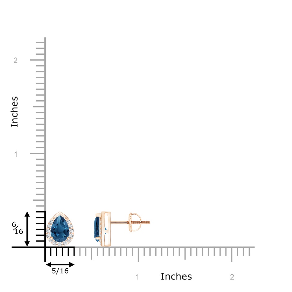 6x4mm AA Pear-Shaped London Blue Topaz Stud Earrings with Diamonds in Rose Gold product image