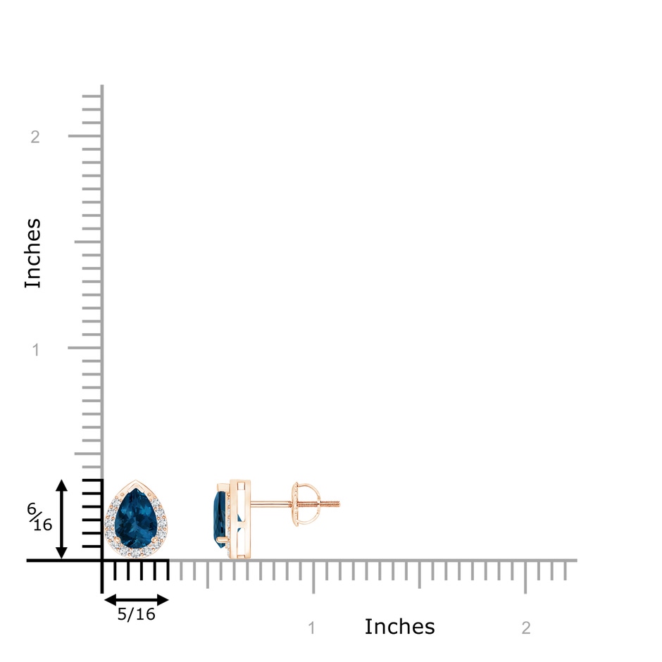 6x4mm AAA Pear-Shaped London Blue Topaz Stud Earrings with Diamonds in Rose Gold product image